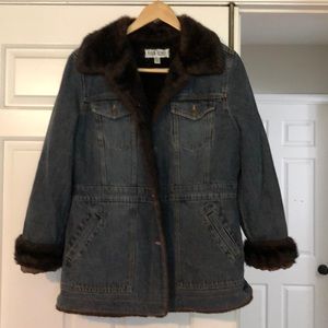 Marvin Richards faux fur lined denim coat - L